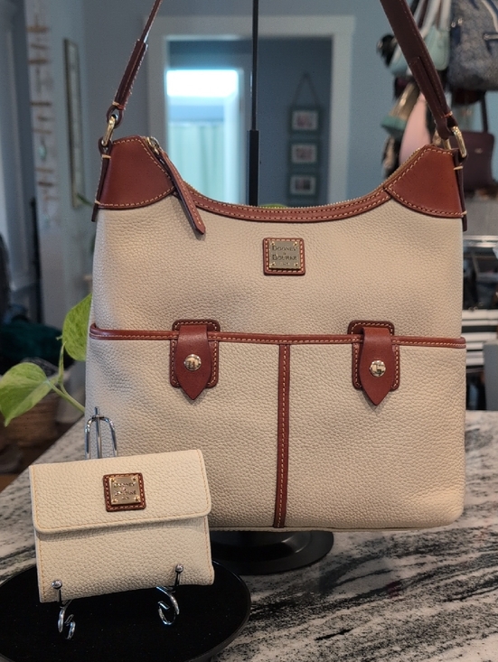 Dooney & Bourke Handbags - Dooney & Bourke Pebbled Leather Zip Hobo Bag w/Front Snap Pockets